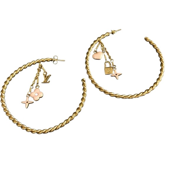 Louis Vuitton Creole Sweet Monogram Gold Tone Pierced Earrings - Picture 6 of 7